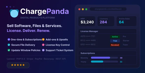 ChargePanda - PHP Script to Sell Digital Products, Downloads, Subscriptions & Licenses v1.3.1 GPL