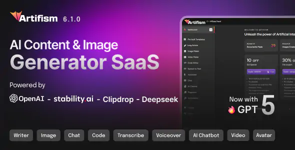 Artifism – AI Content, Image, Video, Chat, Chatbot, Voiceover & Code Generator SaaS